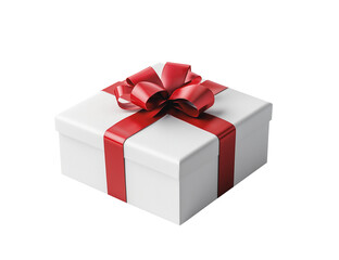 Fototapeta premium white gift box with red ribbon and red bow on transparent background, PNG