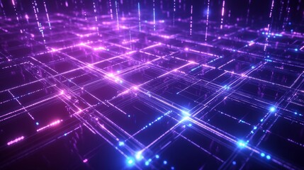 Futuristic Neon Grid with Vibrant Glowing Nodes and Lines
