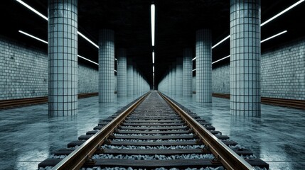 Fototapeta premium Modern Train Station Platform with Tracks and Pillars