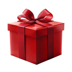 Red gift box with red ribbon and red bow on transparent background, PNG