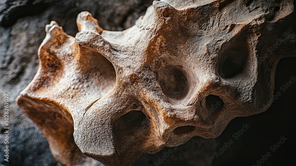 Poster close-up of a fossilized vertebra with rough texture