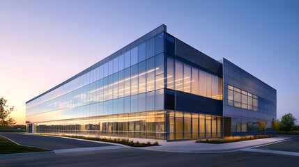 Obraz premium Sleek Glass Facade: Modern Office Building with Expansive Creative Canvas