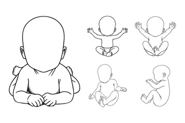 Cute black and white clipart of a hand-drawn baby
