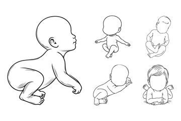 Minimalist black and white artwork of a bald newborn