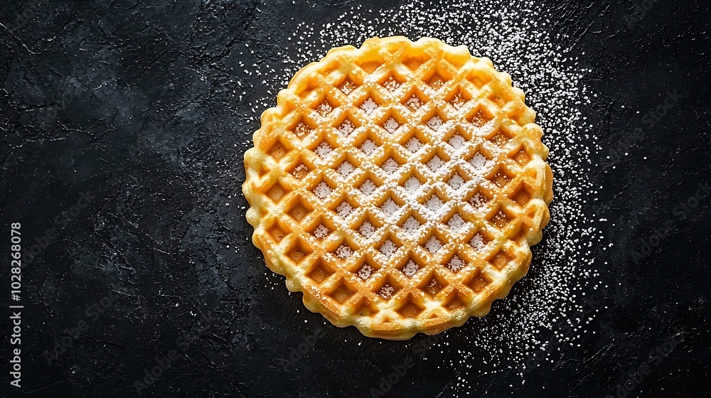 Poster belgian waffle with icing sugar slate background top view close up : generative ai