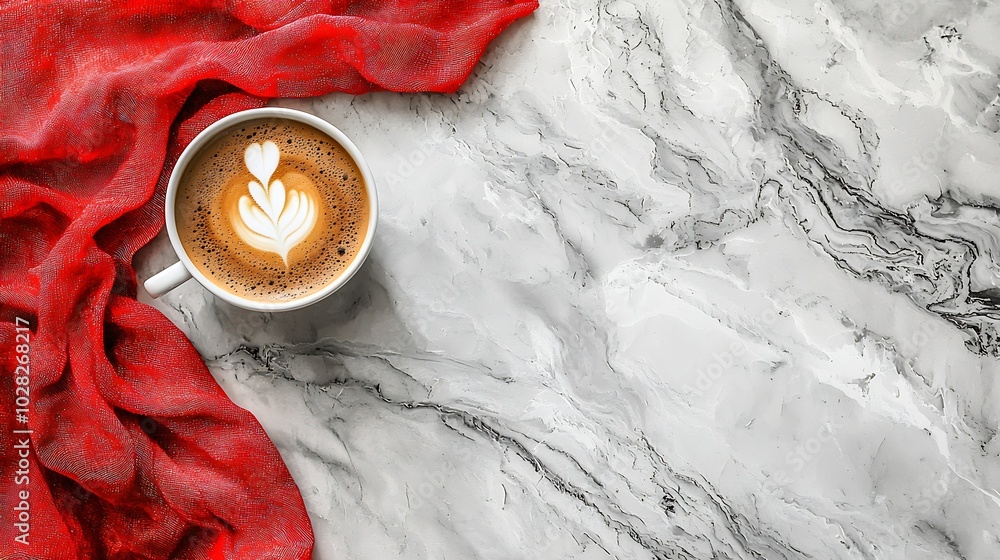Poster coffee with indonesian flag on marble table close up top view : generative ai