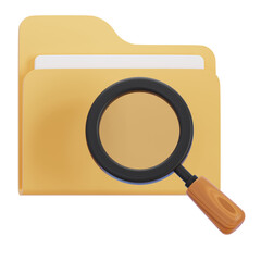 3D folder with magnifying glass