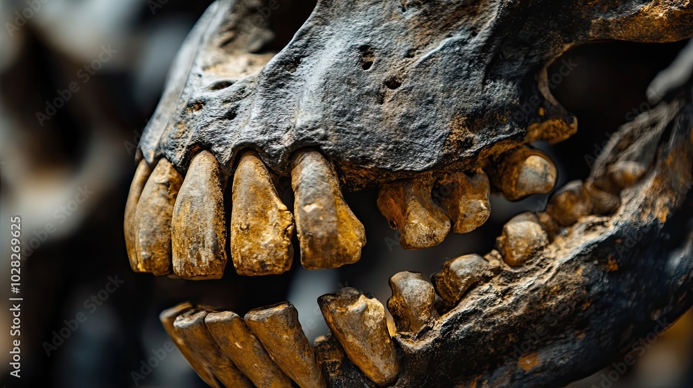 Poster close-up of a fossilized jawbone with visible teeth