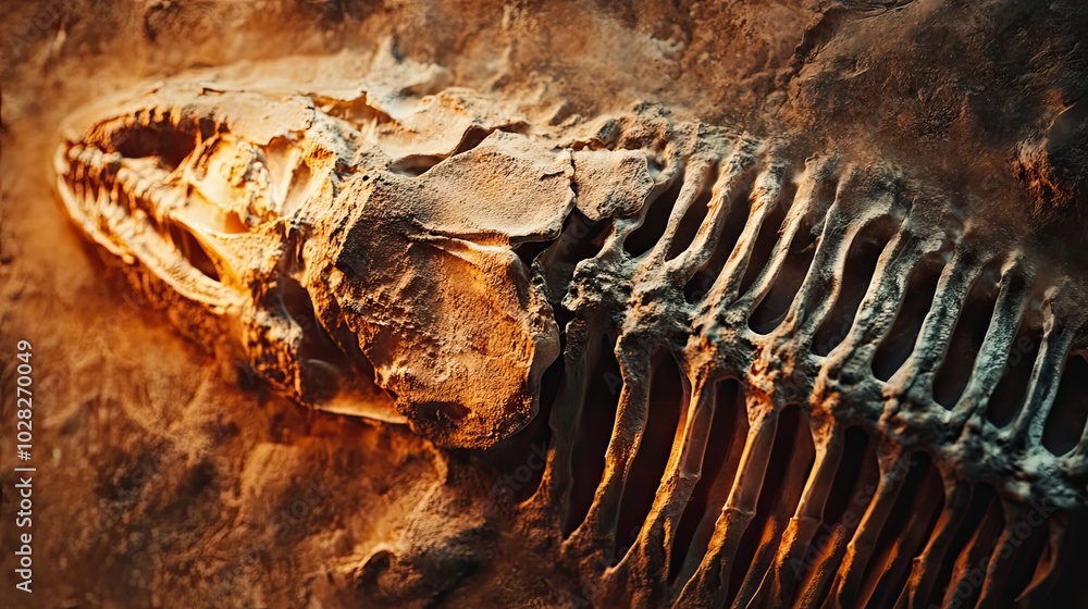 Poster fossilized skeleton of an ancient fish embedded in sedimentary rock