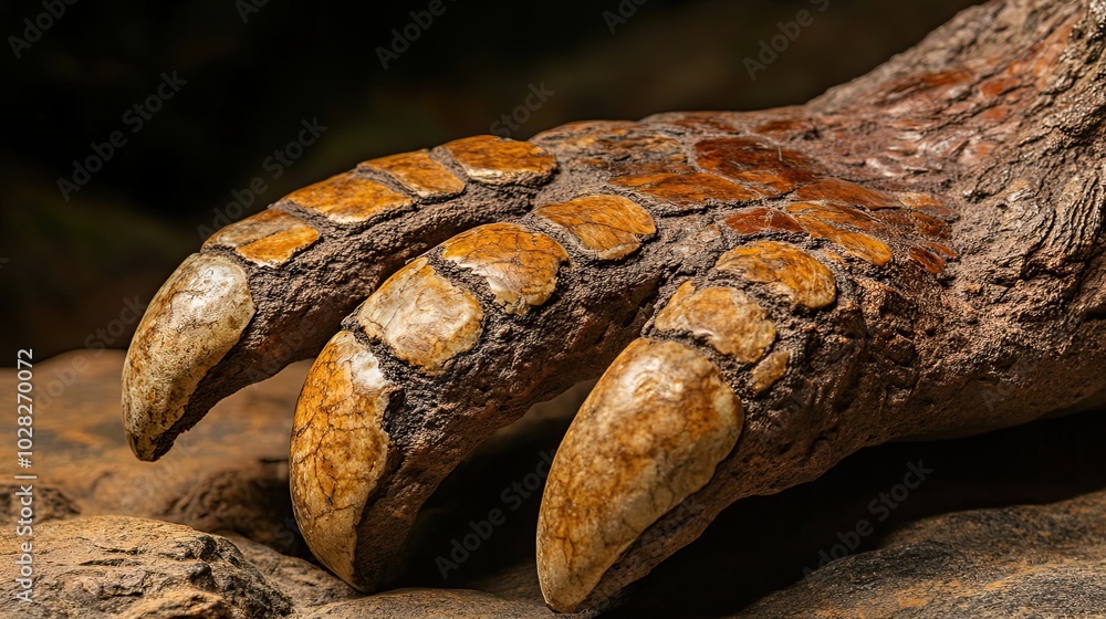 Poster close-up of a fossilized dinosaur claw with sharp talons