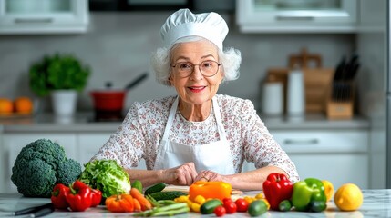 Senior Woman Cooking Healthy Meals in Cozy Kitchen