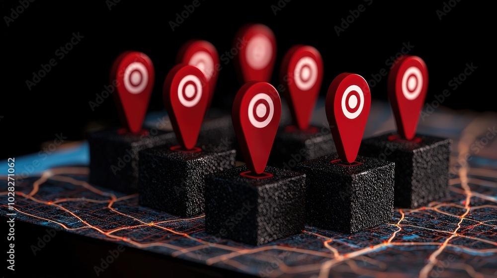 Aufkleber red location pins on city map gps navigation technology mapping location destination