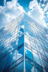 Fototapeta premium Sleek Glass Facade: Modern Office Building with Expansive Creative Canvas