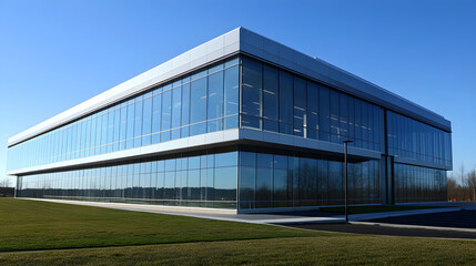 Obraz premium Sleek Glass Facade: Modern Office Building with Expansive Creative Canvas