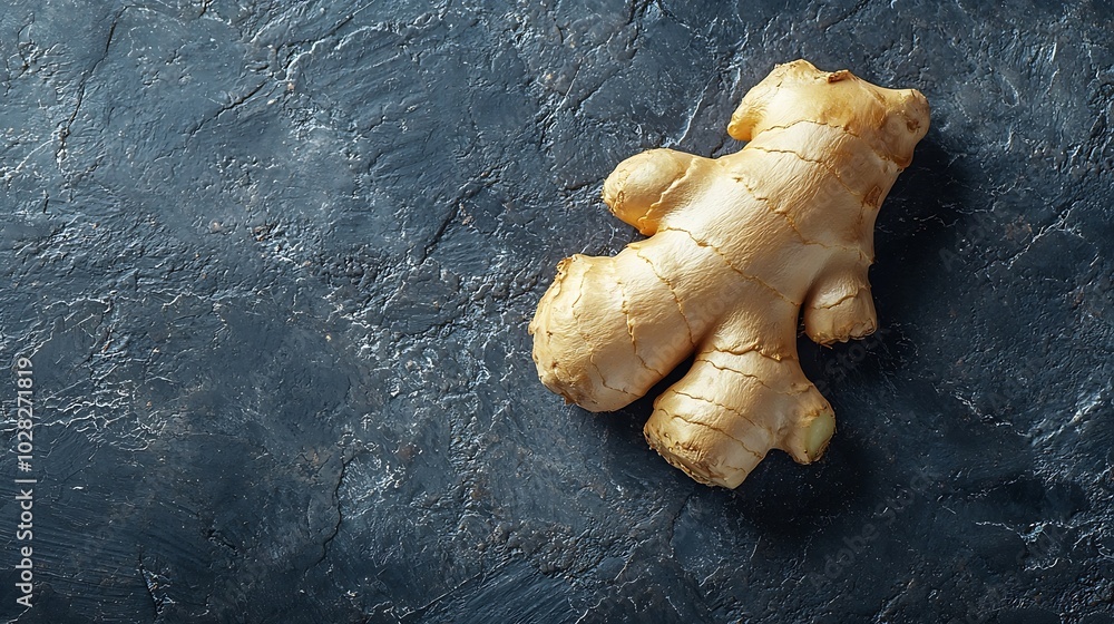 Poster Fresh ginger root Dark background Close up Top view : Generative AI