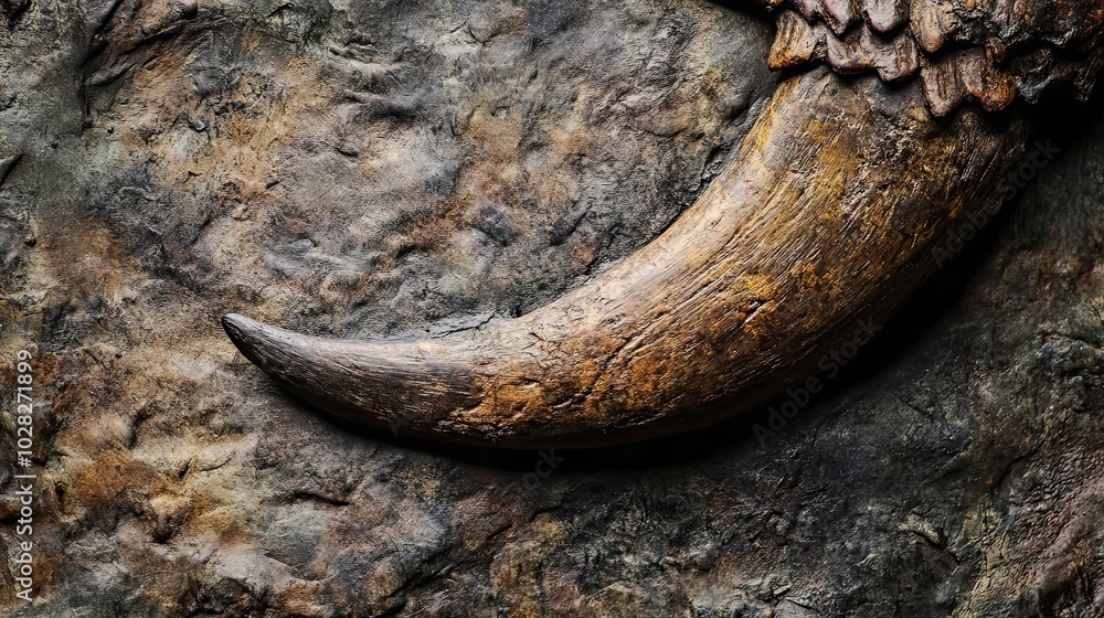 Poster close-up of a fossilized tusk on a rough surface