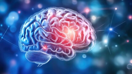 Fototapeta premium Close-up of human brain with intricate neural pathways, symbolizing cognitive biases and complex thought processes, ideal for educational or scientific presentations.