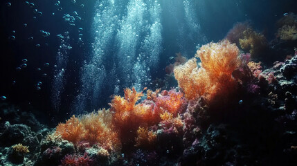 Obraz premium AI-enhanced underwater world, with data streams illuminating sea creatures