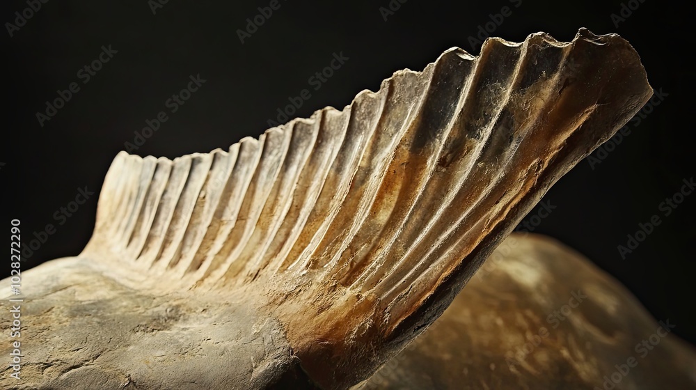 Poster close-up of a fossilized fish fin with intricate detail and texture