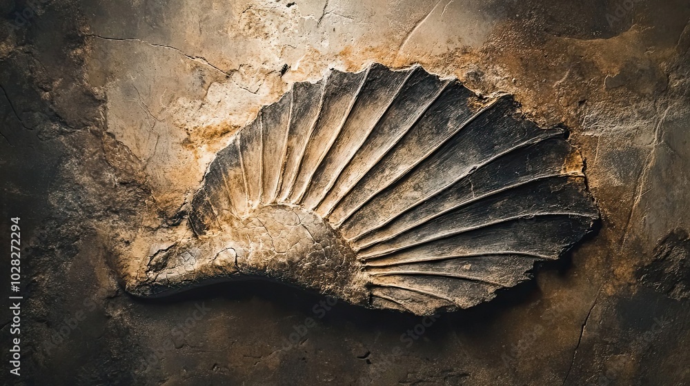 Poster fossilized shell embedded in stone
