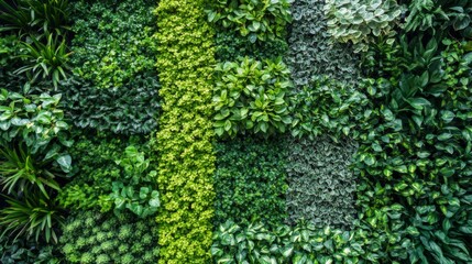 Obraz premium Lush Green Vertical Garden with Varied Leaf Textures