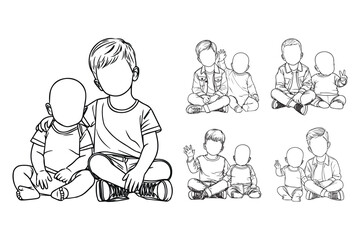 Hand drawn clipart showing a cute baby in a close and loving sibling pose