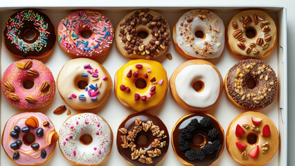 Obraz premium Delicious Assorted Donuts in a White Box