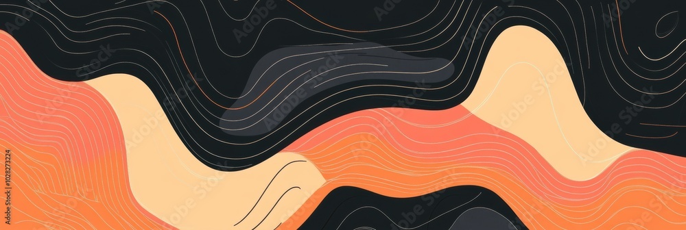 Poster modern abstract line and curve pattern, vibrant colors, seamless design, ideal for textiles and digi