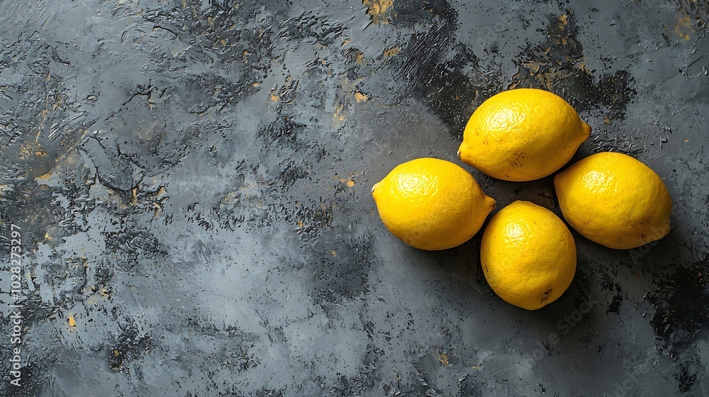 Aufkleber fresh lemons on grey background copy space top view : generative ai
