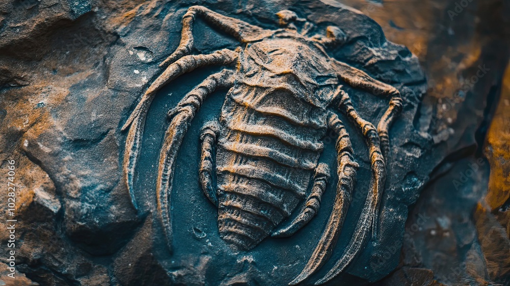 Poster fossilized ancient arthropod embedded in rock