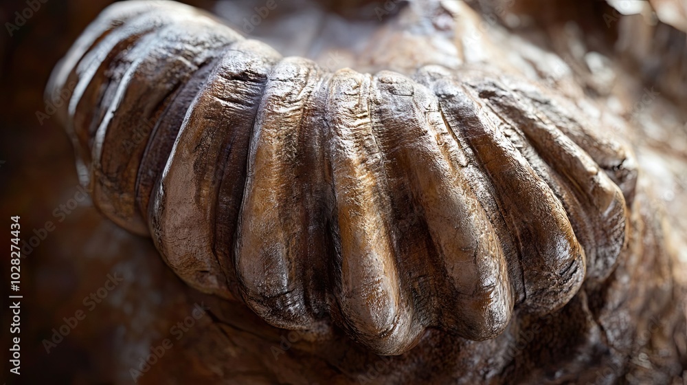 Poster close-up of a fossilized ammonite shell