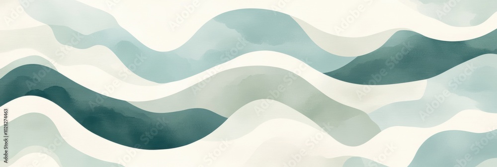 Poster abstract wave pattern in soft blues and greens, harmonious design, flowing shapes, suitable for text
