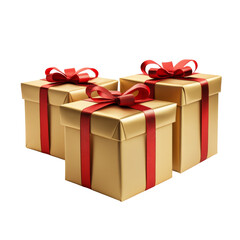 Obraz premium Golden Gift Boxes with Red Ribbons - Gift Ideas and Wrapping
