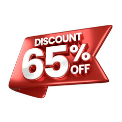 3d sales red and white discount price tag for composition 65 percent, amazing for product promotion