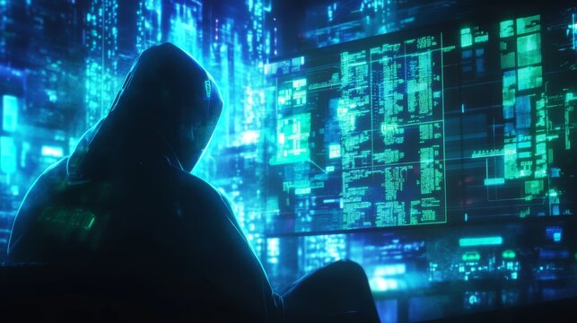 Mysterious Cyber Hacker Navigating Digital Data Streams