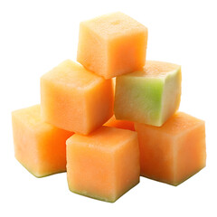 Melon cubes isolated on transparent background