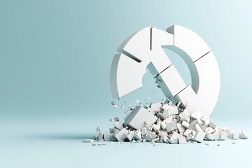 Interest rate percentage symbol crumbling into pieces, metaphor for economic instability