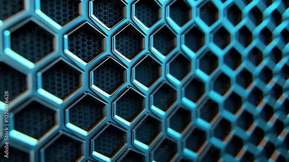 Poster a close-up of a blue hexagonal grid pattern