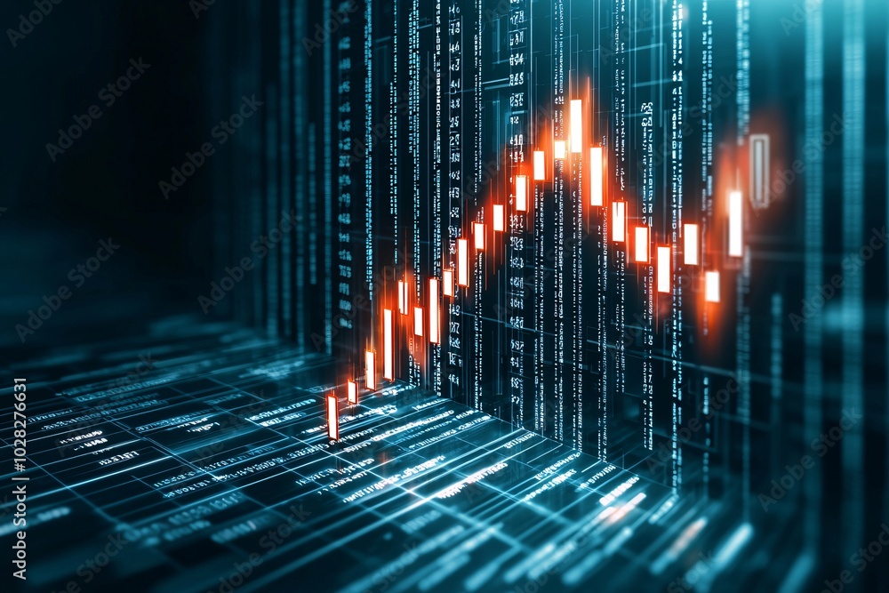 Poster digital graph showing sharp declines in interest rates, global financial crisis concept