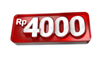 3d sales red and white price tag for composition 4000 rupiah, amazing for product promotion