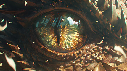 Dragon eye close-up, intricate scale detail 2d illustration