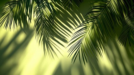 Obraz premium Palm Fronds Casting Shadows on a Light Green Wall
