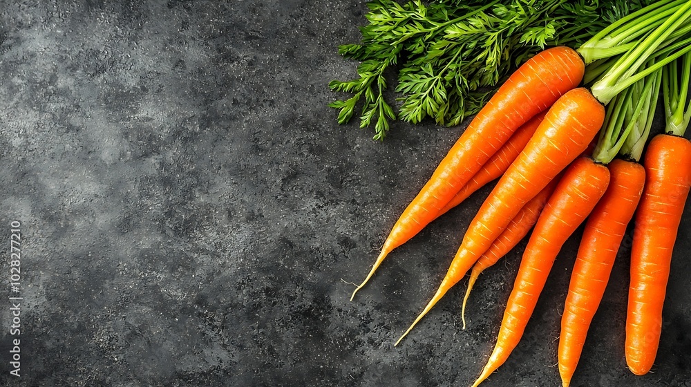 Poster fresh carrots bunch on a grey stone background top view copy space : generative ai