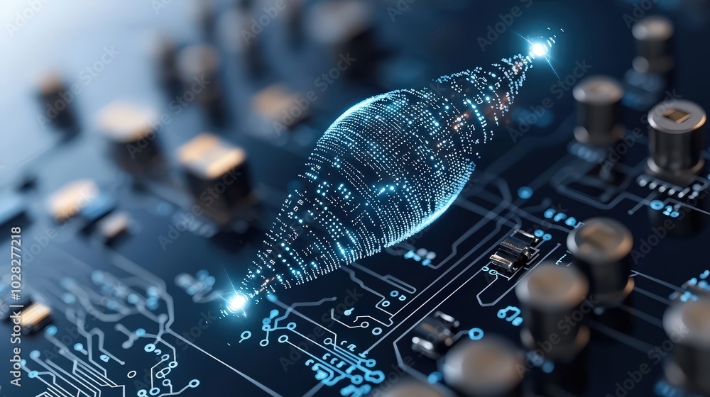 Aufkleber futuristic data transfer concept digital circuit board with abstract data beam