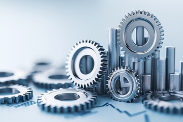 Gears of an economy slowing down with a falling interest rate symbol, metaphor for economic slowdown