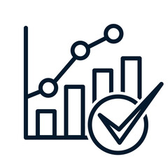 Chart, check mark. Concept of increasing result, successful business plan. Vector linear icon isolated on white background.