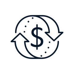 Concept financial services, cashback, currency exchange. Vector linear icon isolated on white background.