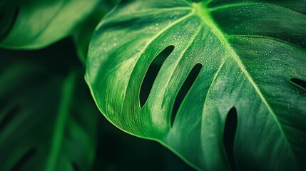 Close-up of a green leaf with water droplets