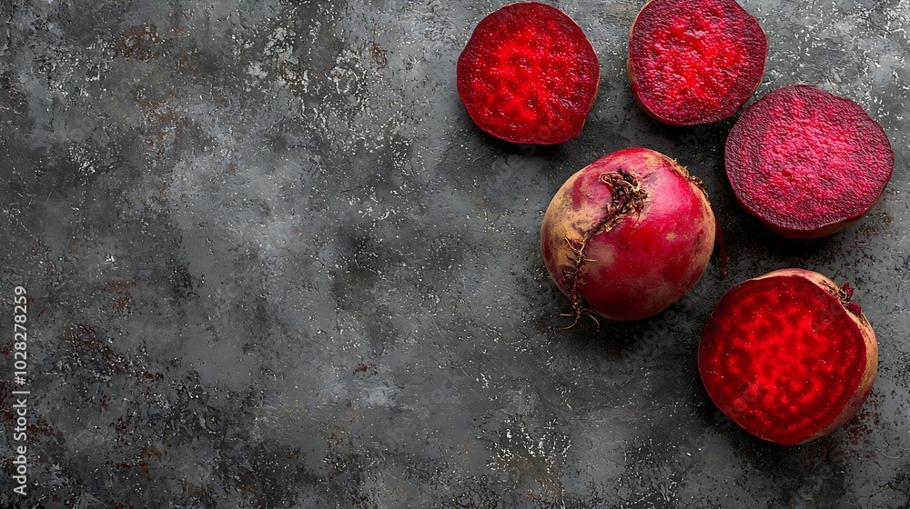 Poster fresh organic beet beetroot grey background copy space top view : generative ai