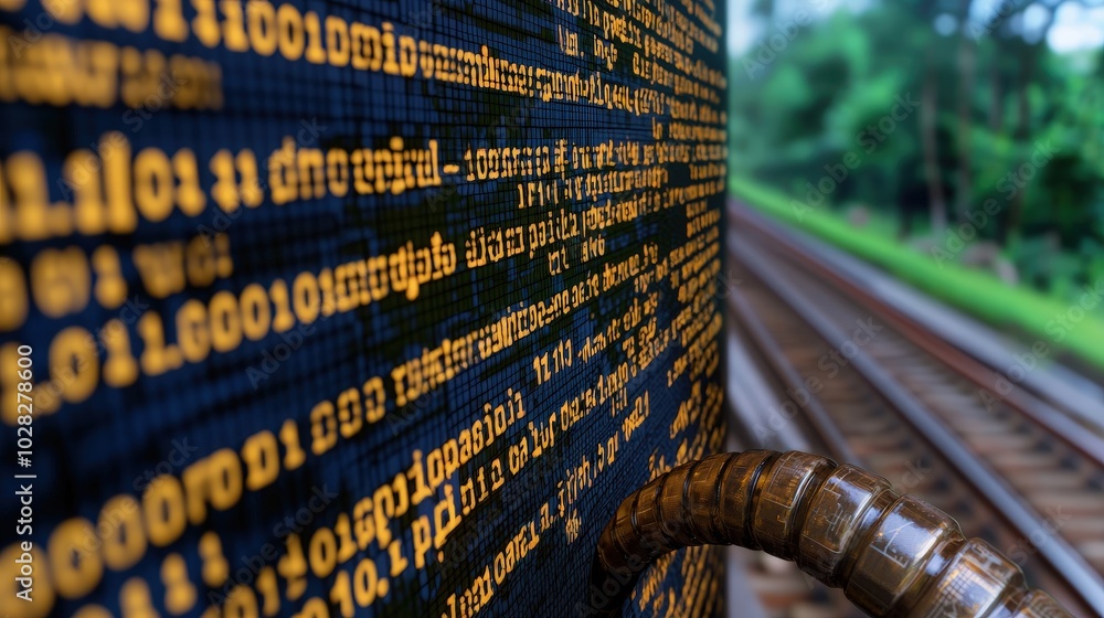 Poster digital code and railway tracks technology abstract background